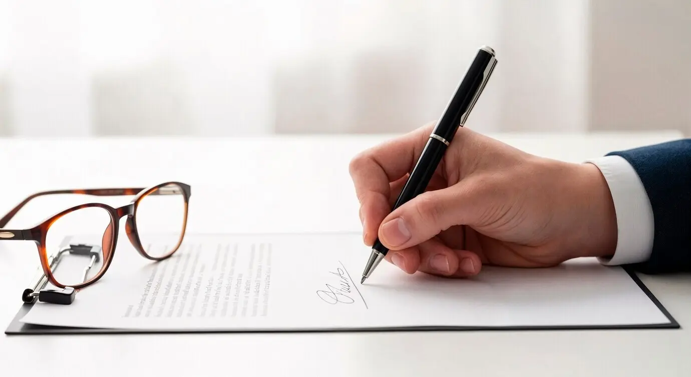 Постановка подписи на документе с очками